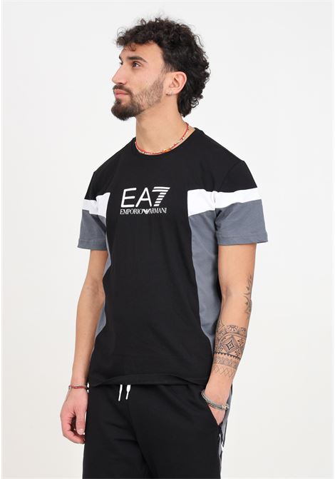T-shirt da uomo nera grigia e bianca Summer Block EA7 | 3DPT10PJ02Z1200