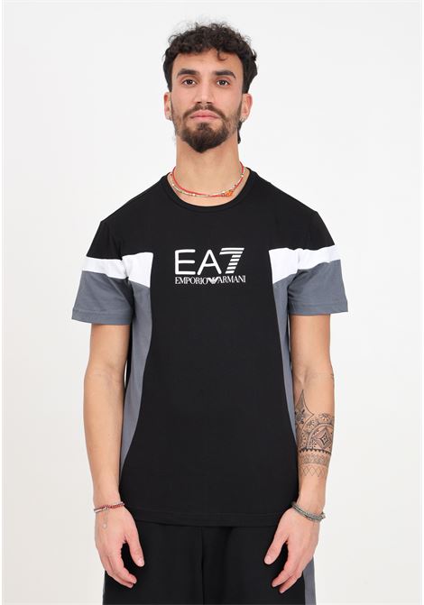T-shirt da uomo nera grigia e bianca Summer Block EA7 | T-shirt | 3DPT10PJ02Z1200