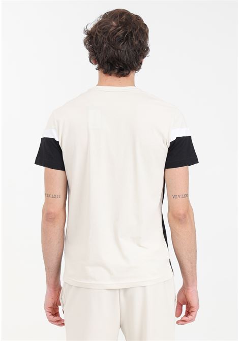 T-shirt da uomo nera beige e bianca Summer Block EA7 | 3DPT10PJ02Z1946