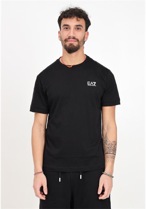 Black men's T-shirt with rubberized tape detail on the sleeves EA7 | 3DPT35PJ02Z0200
