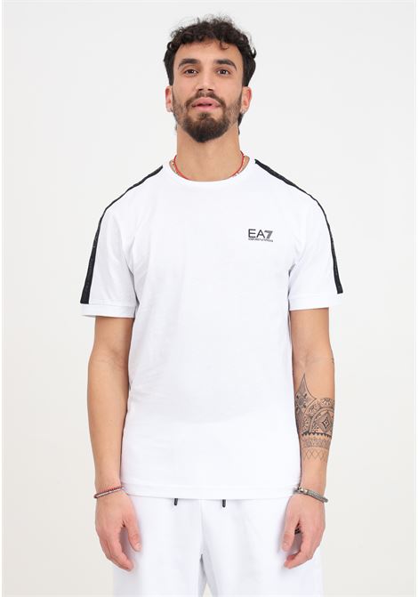 T-shirt da uomo bianca con dettaglio nastro gommato sulle maniche EA7 | T-shirt | 3DPT35PJ02Z1100