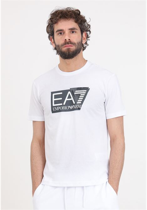 T-shirt da uomo Visibility bianca stampa logo in nero e grigio sul davanti EA7 | T-shirt | 3DPT81PJM9Z1100