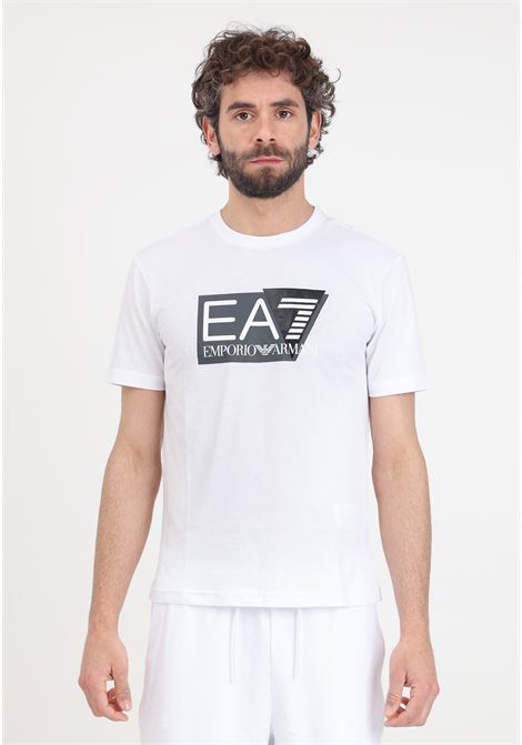 T-shirt da uomo Visibility bianca stampa logo in nero e grigio sul davanti EA7 | 3DPT81PJM9Z1100