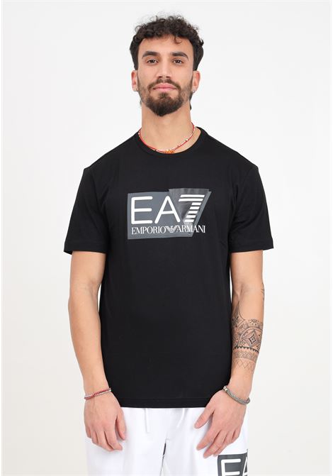 T-shirt da uomo Visibility nera stampa logo in nero e bianco sul davanti EA7 | 3DPT81PJM9Z1200