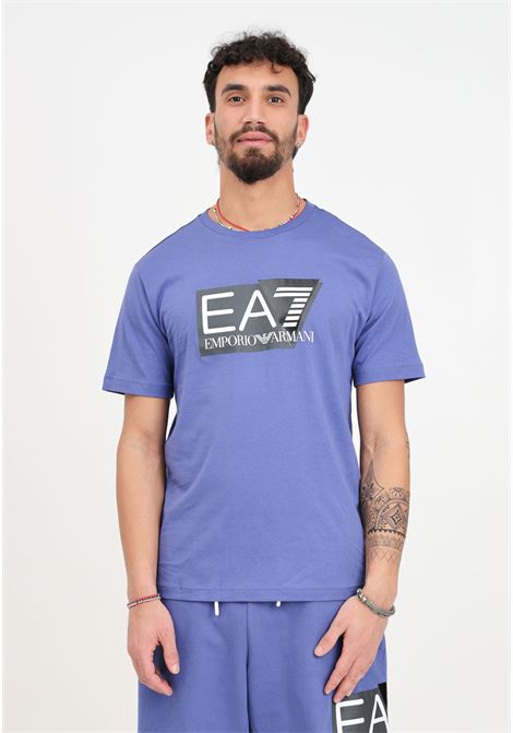 T-shirt da uomo Visibility blu stampa logo in nero e bianco sul davanti EA7 | 3DPT81PJM9Z1557