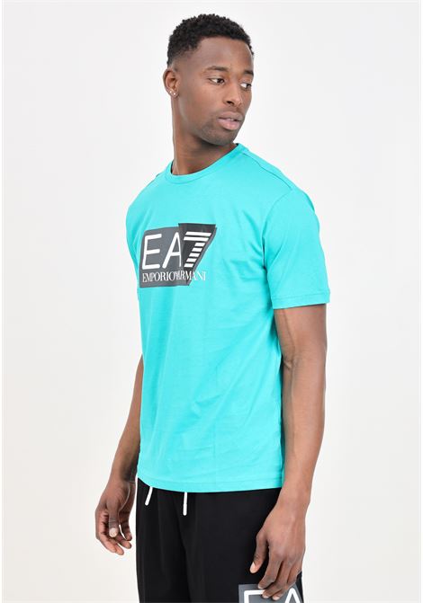 Petrol green Visibility men's t-shirt with black and white logo print on the front EA7 | 3DPT81PJM9Z1815