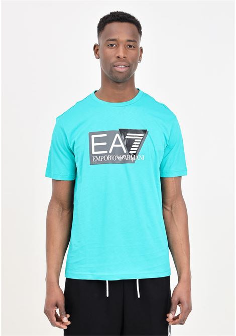 Petrol green Visibility men's t-shirt with black and white logo print on the front EA7 | 3DPT81PJM9Z1815