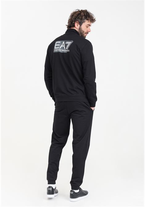 Black men's tracksuit with logo print on the back of the sweatshirt EA7 | 3DPV75PJ05Z1200