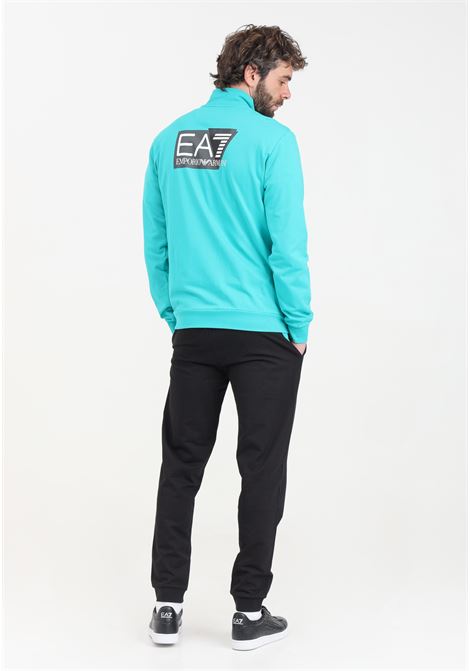 Aqua green and black men's tracksuit with logo print on the back of the sweatshirt EA7 | 3DPV75PJ05Z28BP