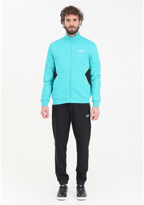 Aqua green and black men's tracksuit with logo print on the back of the sweatshirt EA7 | Sport suits | 3DPV75PJ05Z28BP