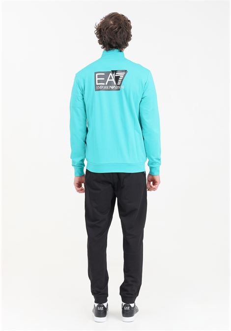 Aqua green and black men's tracksuit with logo print on the back of the sweatshirt EA7 | Sport suits | 3DPV75PJ05Z28BP