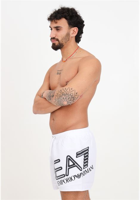 White men's swim shorts with maxi AVS logo EA7 | Beachwear | 9020004R73600010