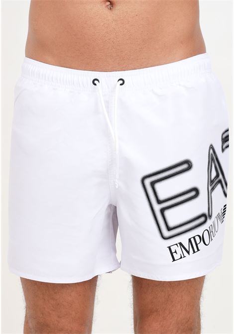 White men's swim shorts with maxi AVS logo EA7 | Beachwear | 9020004R73600010