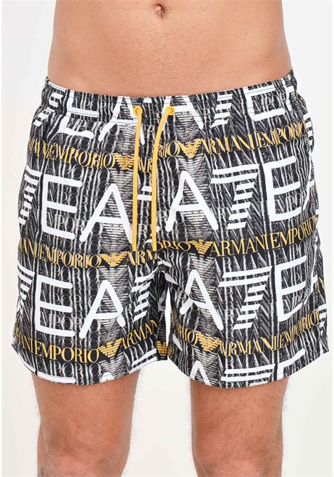 Shorts mare da uomo nero con logo all-over AVS EA7 | Beachwear | 9020004R74837321