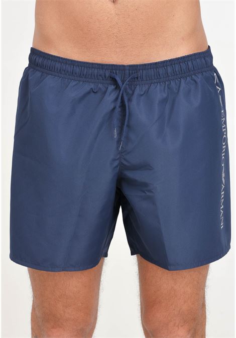 Shorts mare blu da uomo con stampa logo laterale EA7 | Beachwear | 902035CC72006935