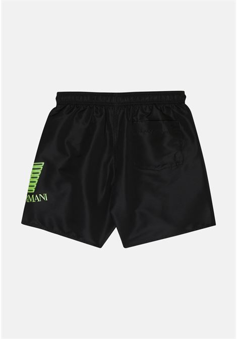 Shorts mare bambino nero con logo laterale in verde EA7 | Beachwear | 9060144R77700020