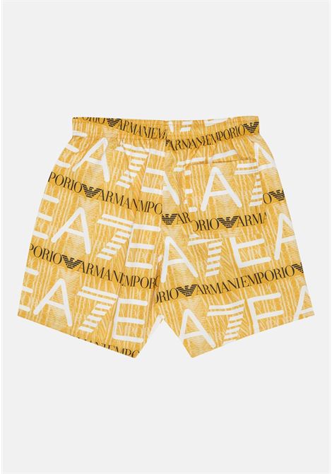 Shorts mare bambino giallo con logo allover armani nero e bianco EA7 | Shorts | 9060144R78304461