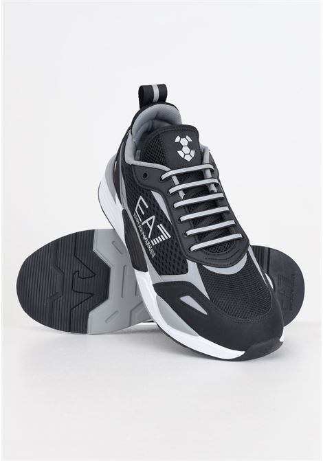 Sneakers da uomo nera con dettagli grigi e lettering logo in bianco EA7 | X8X159XK379N763