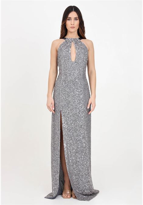 Long women's lead red carpet dress in embroidered tulle with halter neck ELISABETTA FRANCHI | AB50842E2400