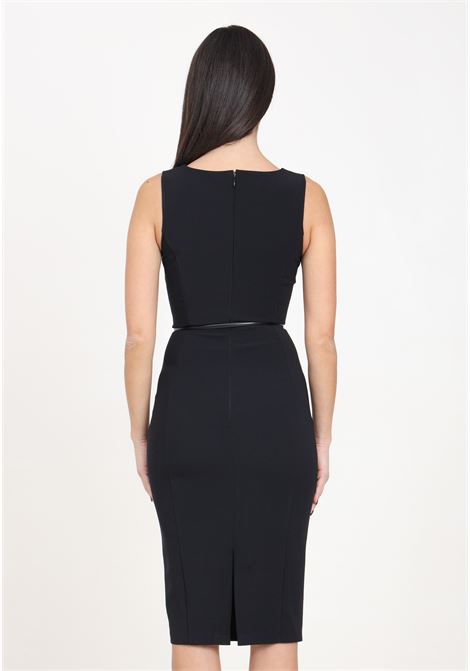 Black women's midi dress in technical fabric with belt and cut out ELISABETTA FRANCHI | AB60742E2110