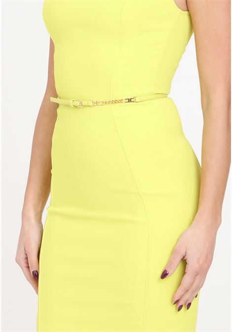 Citron colored midi women's dress in technical fabric with belt and cut out ELISABETTA FRANCHI | Dresses | AB60742E2271