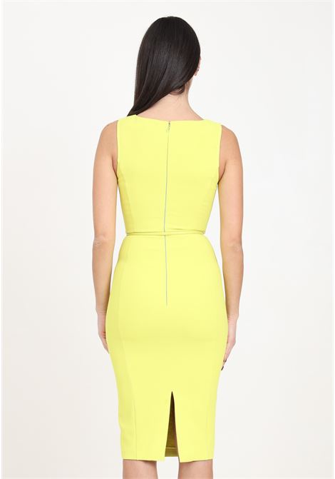 Citron colored midi women's dress in technical fabric with belt and cut out ELISABETTA FRANCHI | Dresses | AB60742E2271