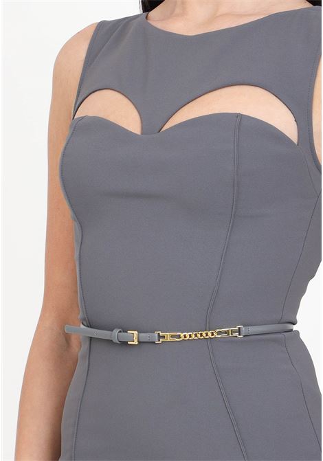 Women's lead-colored midi dress in technical fabric with belt and cut out ELISABETTA FRANCHI | Dresses | AB60742E2400