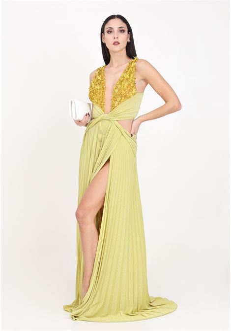 Cedar-colored women's red carpet dress in pleated lurex jersey with embroidery ELISABETTA FRANCHI | Dresses | AB62142E2271