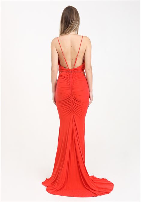 Coral red carpet long women's dress in draped cupro jersey ELISABETTA FRANCHI | Dresses | AB62842E2800