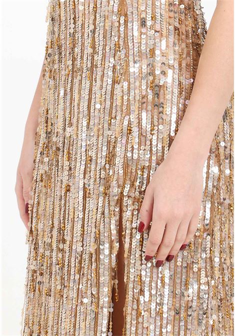 Gold red carpet long women's dress with beaded fringes and sequins ELISABETTA FRANCHI | AB63242E2464