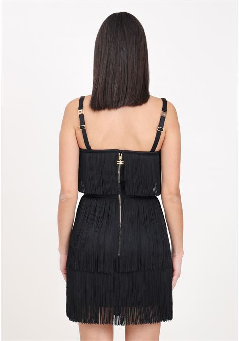 Black crepe women's minidress with fringes and bow ELISABETTA FRANCHI | AB63542E2110