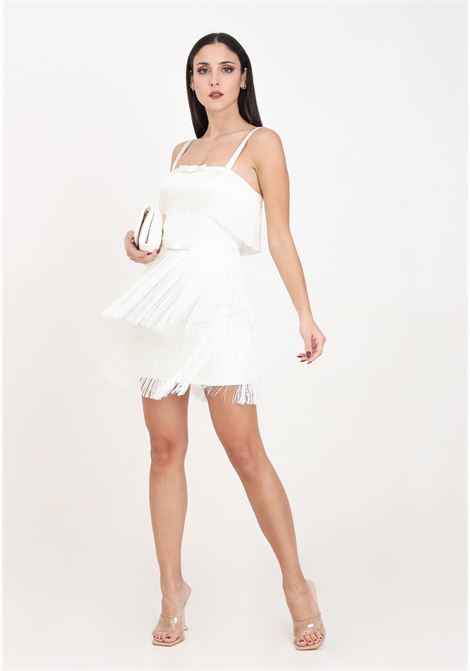 White crepe women's minidress with fringes and bow ELISABETTA FRANCHI | Dresses | AB63542E2360