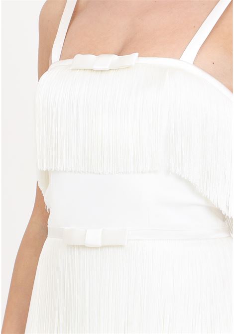 White crepe women's minidress with fringes and bow ELISABETTA FRANCHI | AB63542E2360