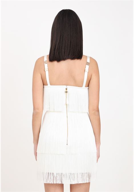 White crepe women's minidress with fringes and bow ELISABETTA FRANCHI | AB63542E2360