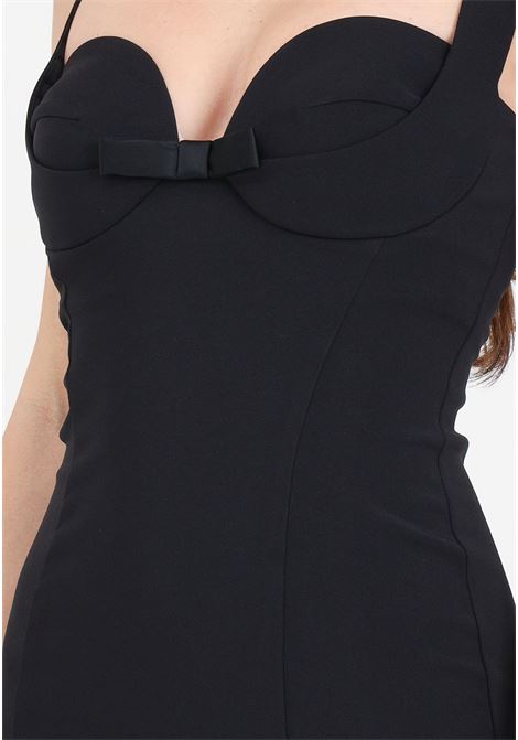 Women's black crepe midi dress with bows ELISABETTA FRANCHI | Dresses | AB65542E2110