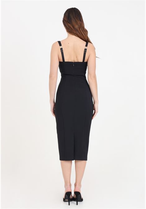 Women's black crepe midi dress with bows ELISABETTA FRANCHI | AB65542E2110