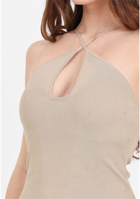 Sand women's midi dress in viscose with rhinestone lettering ELISABETTA FRANCHI | Dresses | AM41B42E2784