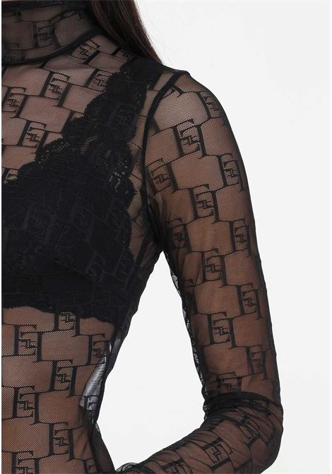 Transparent women's black bodysuit with allover logo ELISABETTA FRANCHI | BO00441E2110