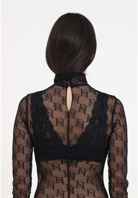 Transparent women's black bodysuit with allover logo ELISABETTA FRANCHI | Body | BO00441E2110