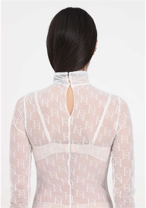 Transparent women's white bodysuit with allover logo ELISABETTA FRANCHI | BO00441E2360