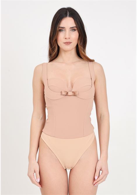 Nude women's crepe bodysuit with satin bows ELISABETTA FRANCHI | BO01242E2283