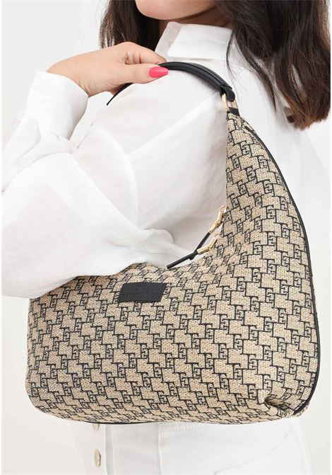 Large Hobo women's bag in black jacquard raffia and straw ELISABETTA FRANCHI | Bags | BS22A42E2BD9