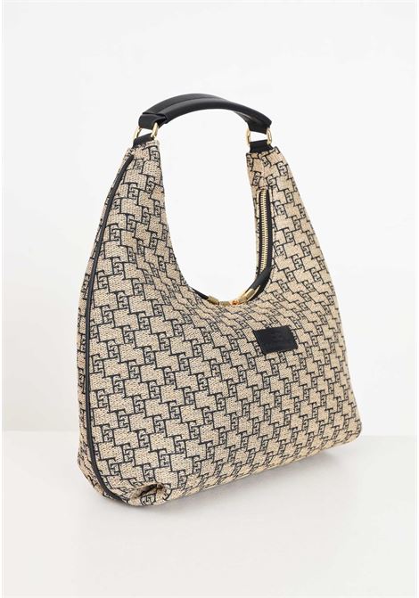Large Hobo women's bag in black jacquard raffia and straw ELISABETTA FRANCHI | Bags | BS22A42E2BD9