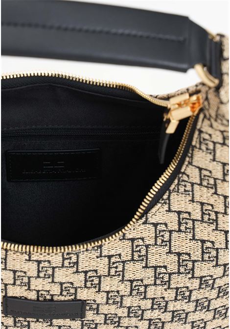 Large Hobo women's bag in black jacquard raffia and straw ELISABETTA FRANCHI | BS22A42E2BD9