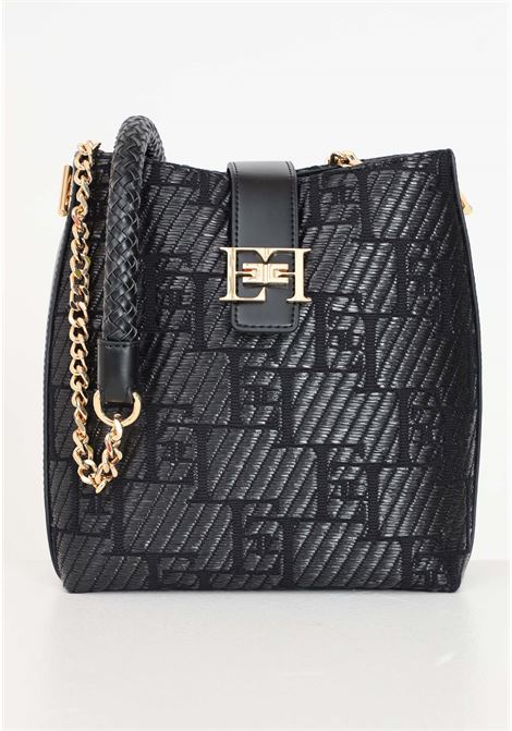 Black women's shoulder bag in jacquard raffia ELISABETTA FRANCHI | Bags | BS35A42E2110