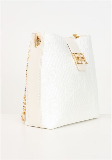 White women's shoulder bag in jacquard raffia ELISABETTA FRANCHI | Bags | BS35A42E2360