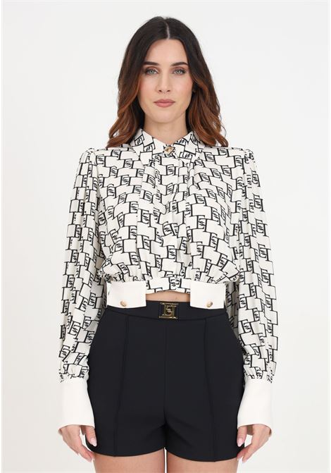 Women's butter/black georgette cropped shirt ELISABETTA FRANCHI | Shirt | CAS2541E2E84