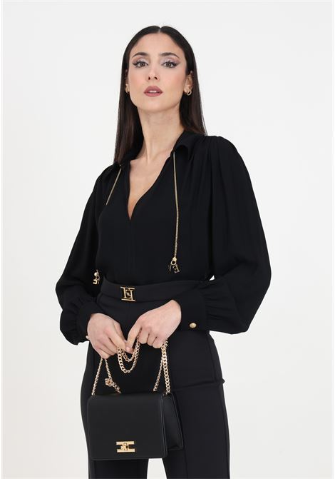 Camicia da donna nera con catena e charms dorati ELISABETTA FRANCHI | Camicie | CAT3041E2110
