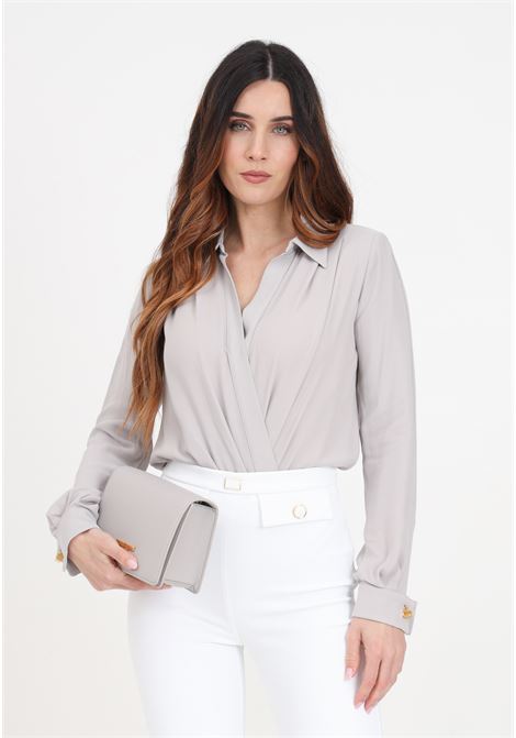 Pearl gray women's body shirt crossed with cufflinks ELISABETTA FRANCHI | CB00341E2155