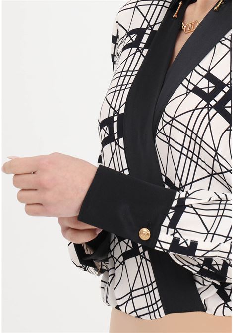 Camicia da donna burro e nera a body incrociata in georgette di viscosa stampata ELISABETTA FRANCHI | Camicie | CBS0241E2E84